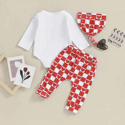 Infant Newborn Baby Boy Outfits My First Valentines Day Romper  Heart Shaped Pants Hat Long Sleeve Clothes Set