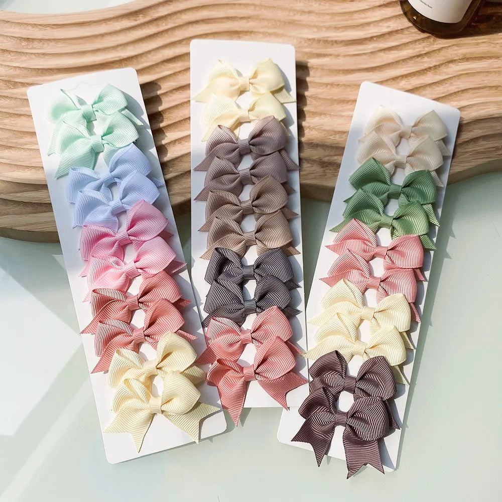 Cute Solid Ribbon Bowknot 10Pcs/Set Hair Clips