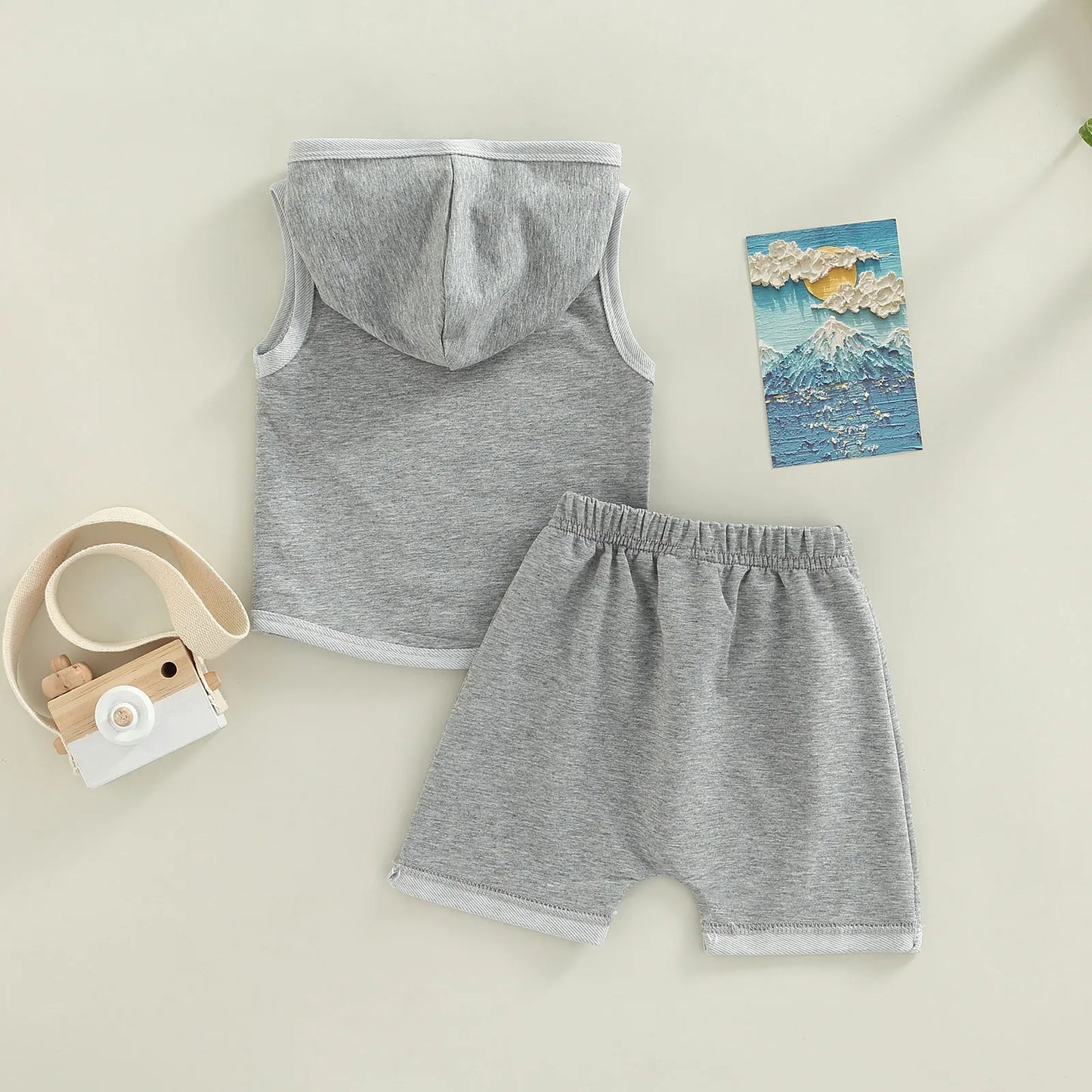 2Pcs Summer Clothing Casual Sleeveless Hooded Top + Shorts