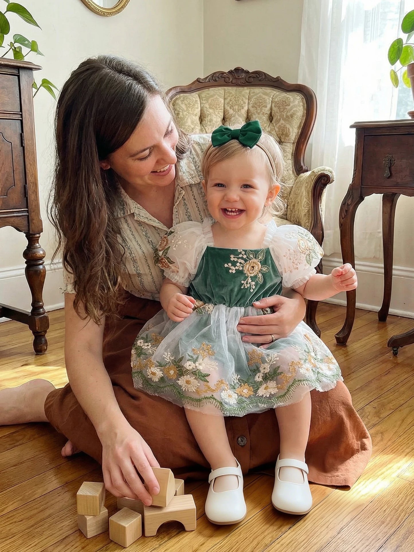 Baby Girl Summer Outfits Flower Embroidered Mesh Short Sleeve Romper Dress and Bow Headband 2 Pcs Set 0-24M