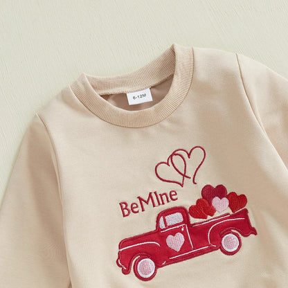 Long Sleeve Embroidery Letters Car Sweatshirt with Sweatpants Valentine’s Day Outfit