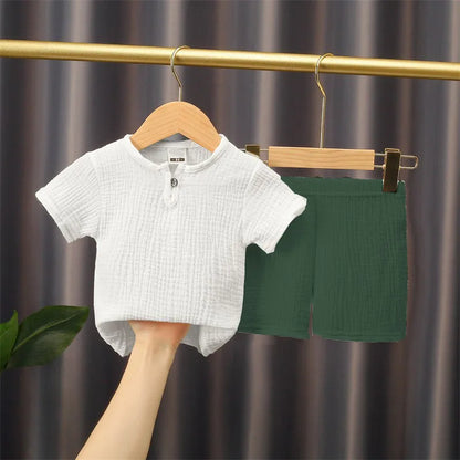 Solid Cotton Linen T-shirts+Shorts Set