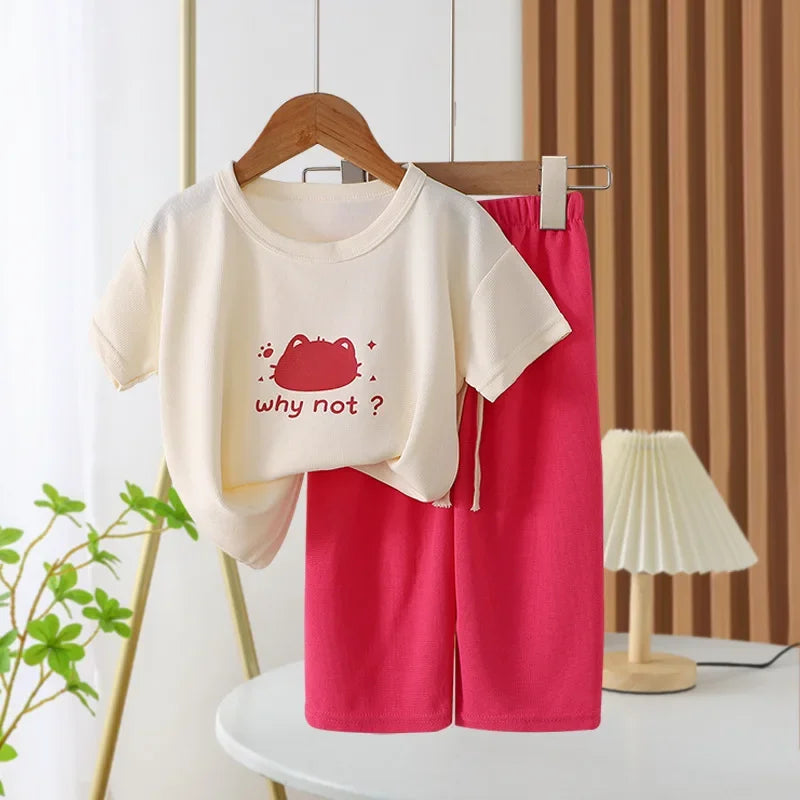 2024 Summer Children Clothes Sets Sports School Outfits for Baby Girl Boy Suit T-shirts+Pants 2 Piece Kids 1-8Yrs Clothing