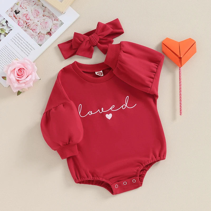 Baby Girl Sweatshirt Bubble Romper With Headband Heart