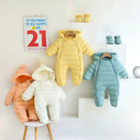 Lawadka 0-24M Winter Down Cotton Baby Girls Boys Romper Solid Hooded Infant Jumpsuit Casual Snow Warm Thick Toddler Clothes 2022