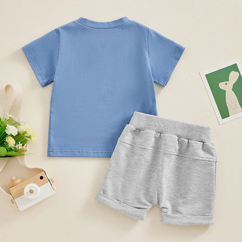 Easter Bunny Print Short Sleeve T-Shirt and Elastic Shorts