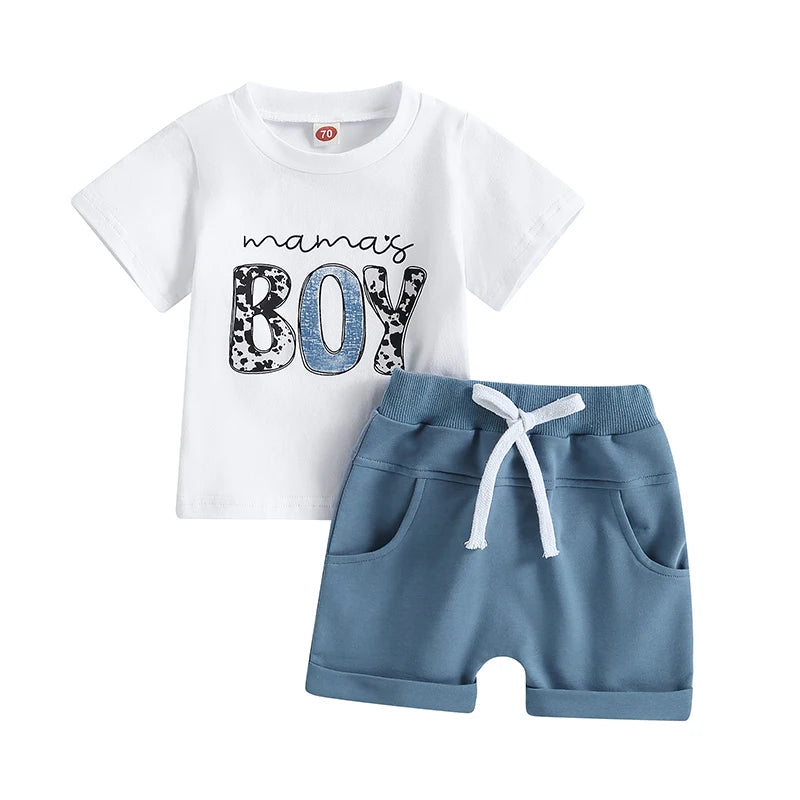 Short Sleeve Letter Print T-shirt  and Elastic Waist Drawstring Shorts