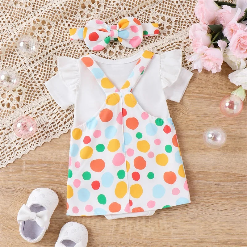 Short Sleeve Romper Suspender Skirt With Headband