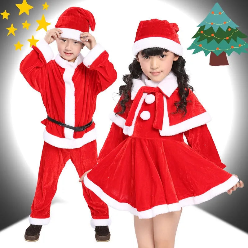 New Year Christmas Costume Kids Baby Clothing Sets Winter Fleece Tops+Pants+Hats Boys Girls Children Clothes Santa Claus Outfit