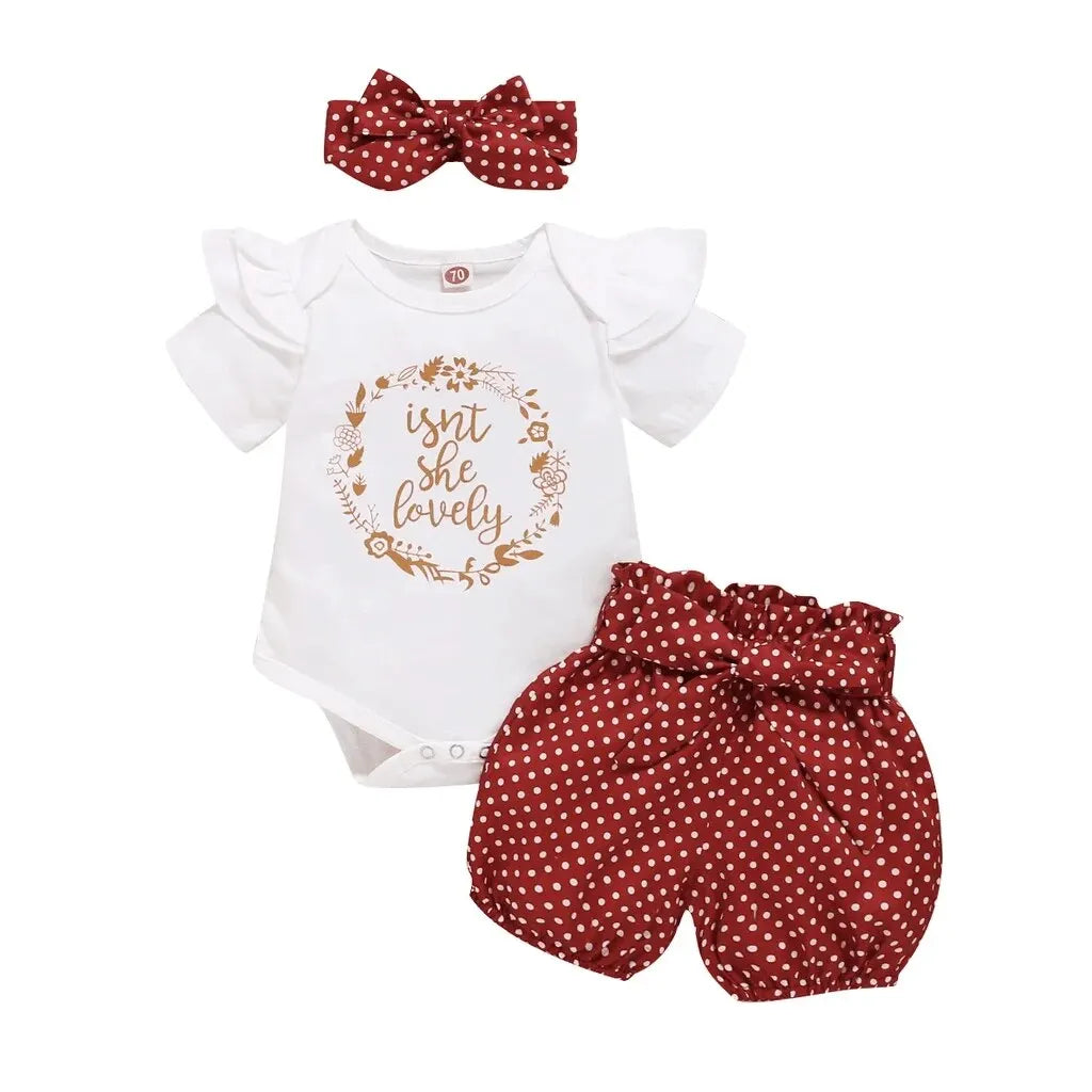 Baby Girls Clothes Romper Dot Pant with Elastic Waistband and Headband
