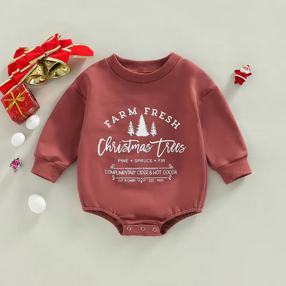 Infant Baby Retro Christmas Tree Crewneck Romper
