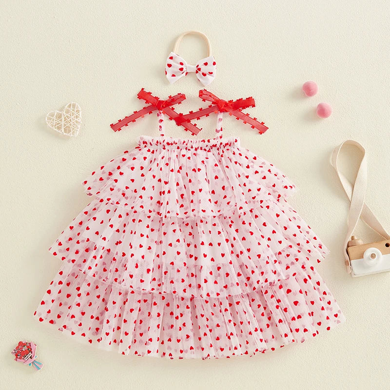 Heart Print Sleeveless Layered Tulle Tutu Dresses