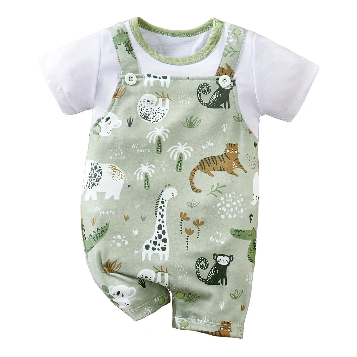 Animal Print Romper Newborn Baby Faux Two-Piece Bodysuit with Short Sleeves