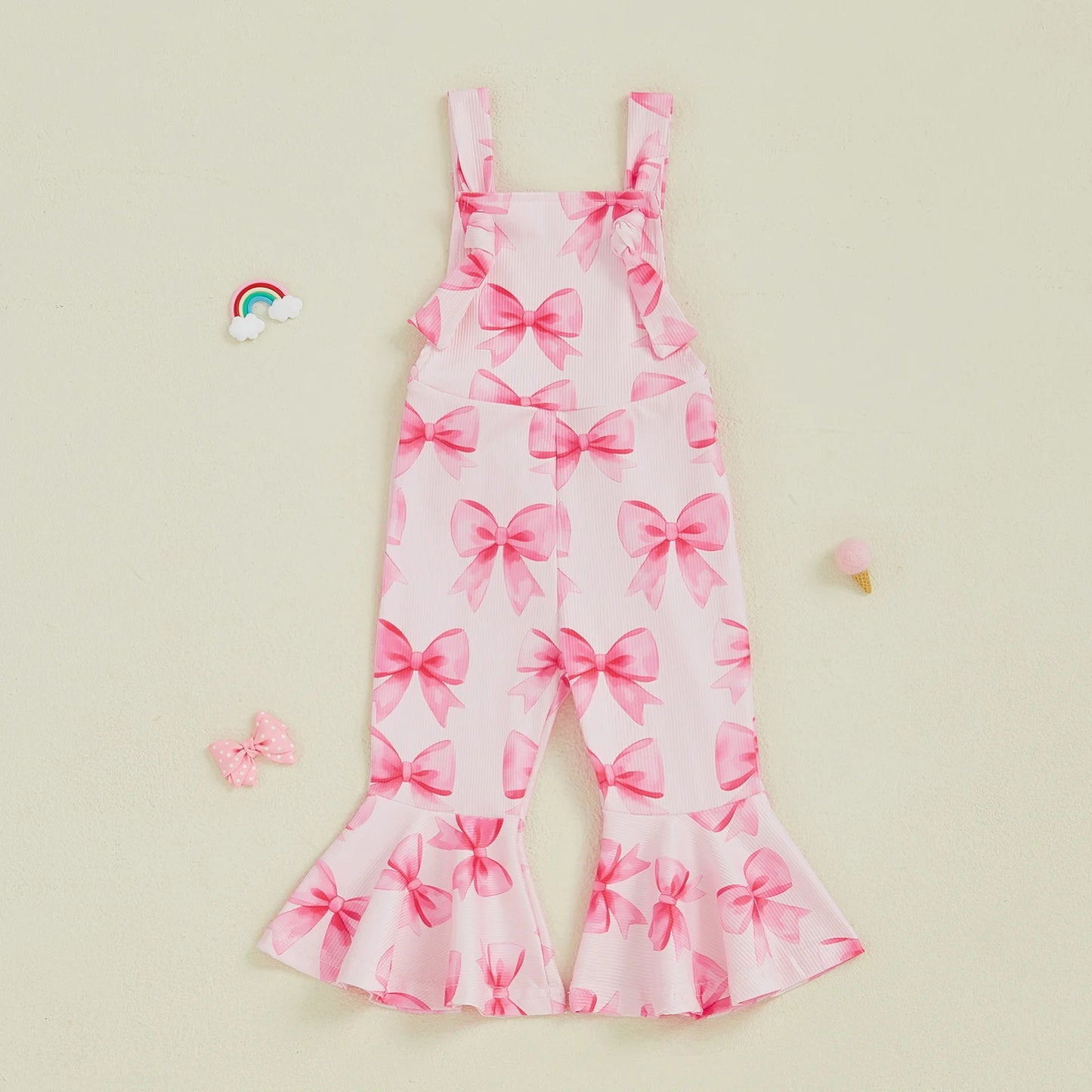 Bell-Bottom Jumpsuit Bow/Watermelon/Strawberry Square Neck