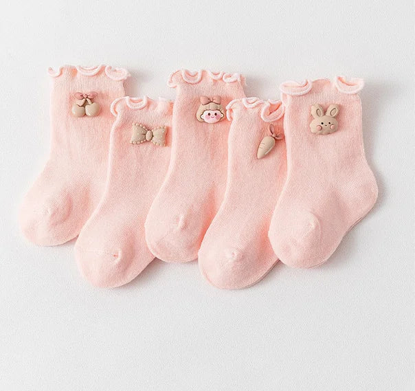 Korean Pink White Princess Ruffle Socks Kawaii Cartoon Middle Tube Loose Socks Newborn Infant Toddler Baby Socks 1-3years Old