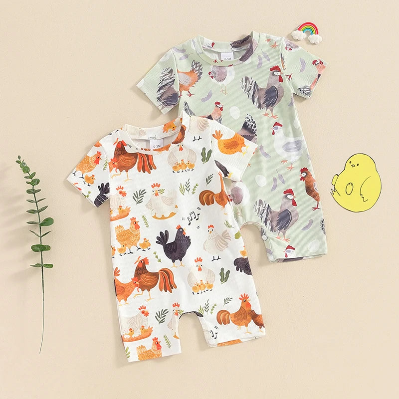 Western Farm Animals Chicken Print Romper