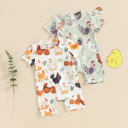 Western Farm Animals Chicken Print Romper