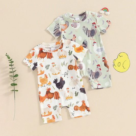 Western Farm Animals Chicken Print Romper