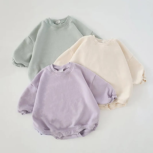 Newborn Infant Baby Solid Color Sweatshirt Romper