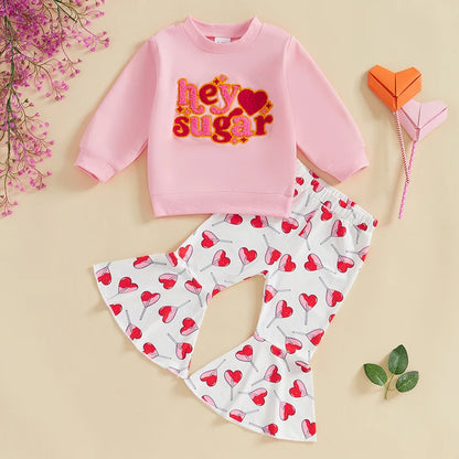Letter Embroider Sweatshirt Shirt and Heart Pants