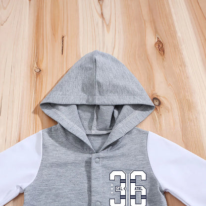 Baby Romper Grey Longsleeve Hooded Baseball Clothes 36 Classic Sport Typography Jersey