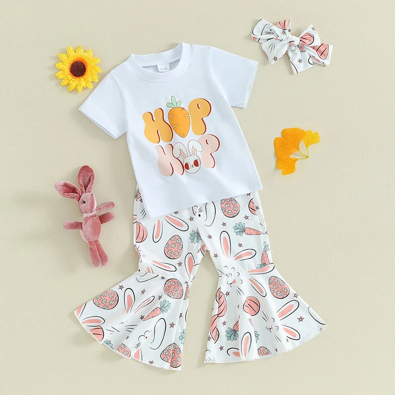 Bunny T-Shirt Tee Tops Flare Pants with Headband