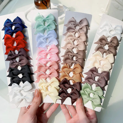 Cute Solid Ribbon Bowknot 10Pcs/Set Hair Clips