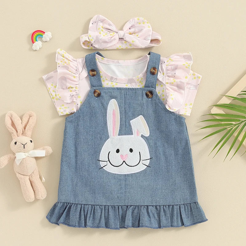 Short Sleeve Rabbit Romper Denim Overall