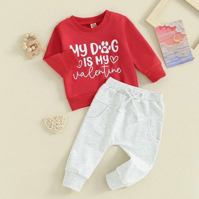 Infant Baby Boy Clothes Set Mama s Boy Heart Shirts Crewneck Sweatshirt Red Jogger Pants Valentine s Day Outfit