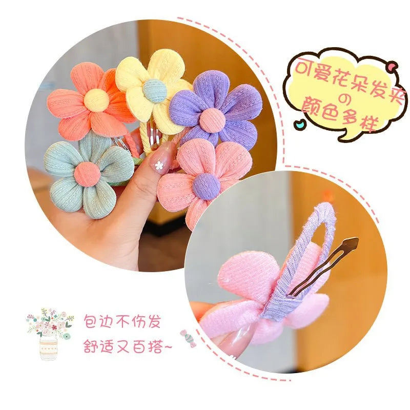 【2-Piece Set】Children's Cute Fabric Flower Pair Clip Hair Accessories Girl Hairpin Temperament Clip Baby Headdress Wholesale