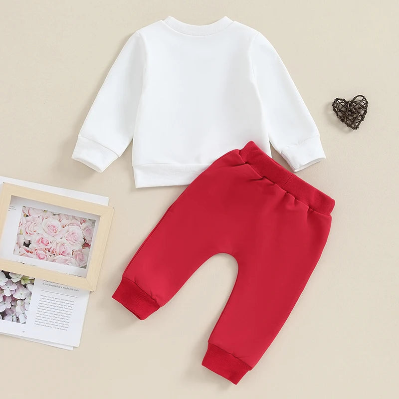 Baby boy Valentine’s Day outfit: sweatshirt and pants