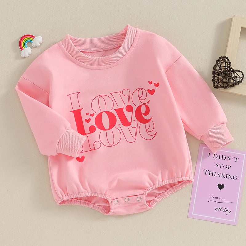 Infant Baby Girl Love Romper Pink long sleeves