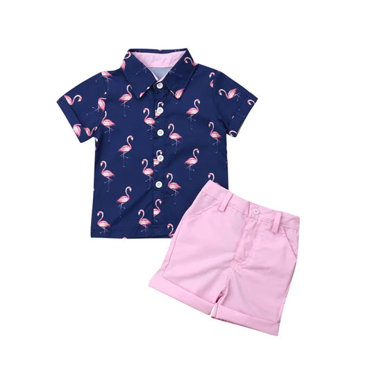 Gentleman Flamingo Short Sleeve Shirt+Shorts