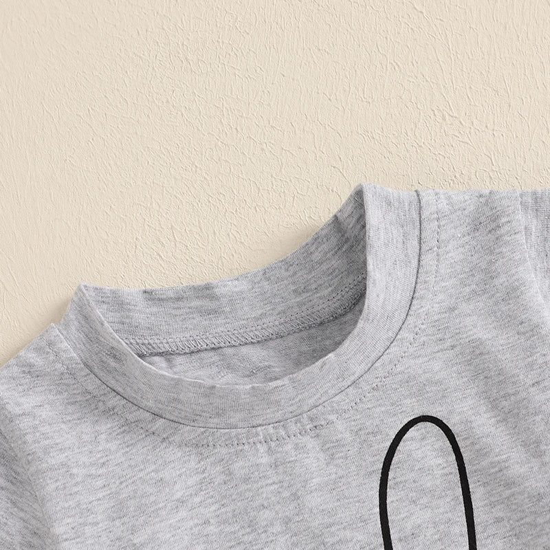 Bunny Print Short Sleeve T-Shirt and Elastic Waist Pants
