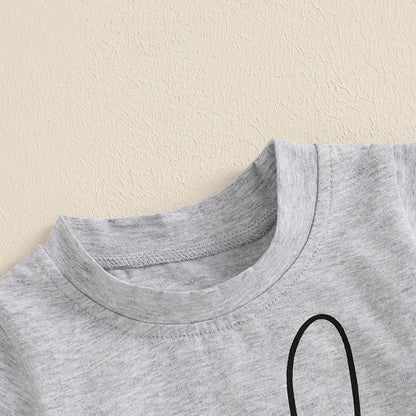 Bunny Print Short Sleeve T-Shirt and Elastic Waist Pants