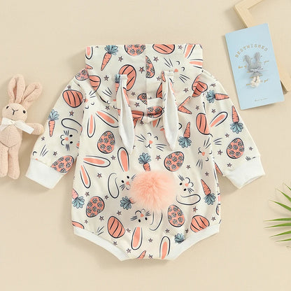 Long Sleeve Crewneck Hooded Bunny Romper