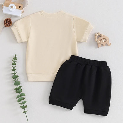 Short Sleeve Letter Embroidery Tops + Shorts Set Clothes 2Pcs