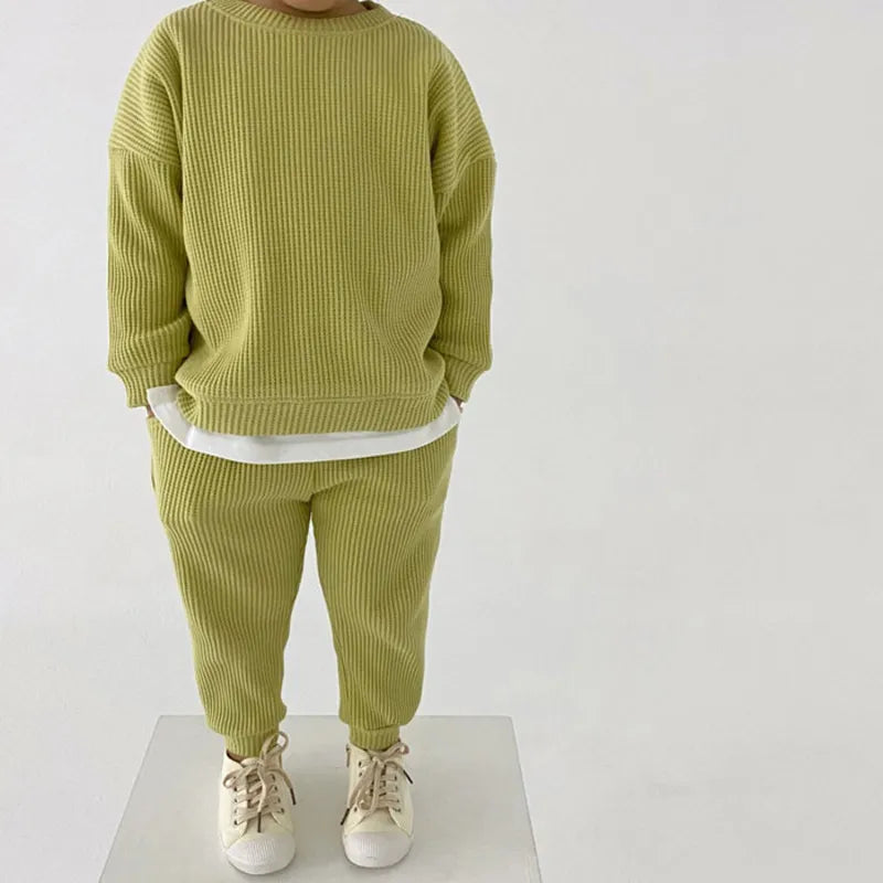 Toddler Waffle Cotton Sweatshirt + Pants 2pcs Outfit