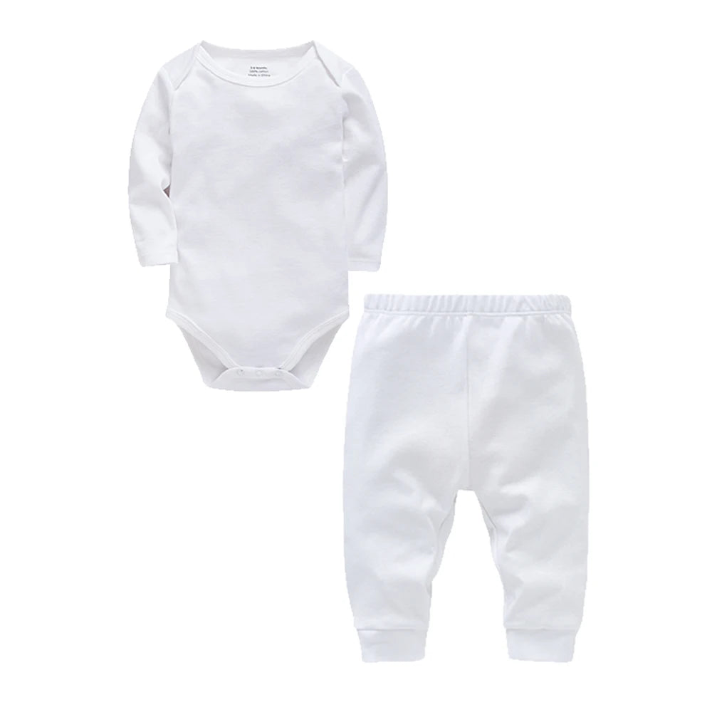 100% Cotton Plain Baby Romper+Pant Bodysuit
