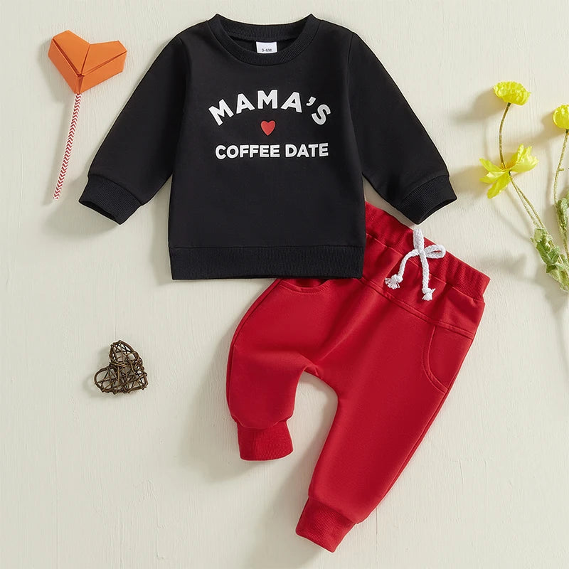 Heart Print Long Sleeve Sweatshirts and Long Pants 2Pcs Clothes Set