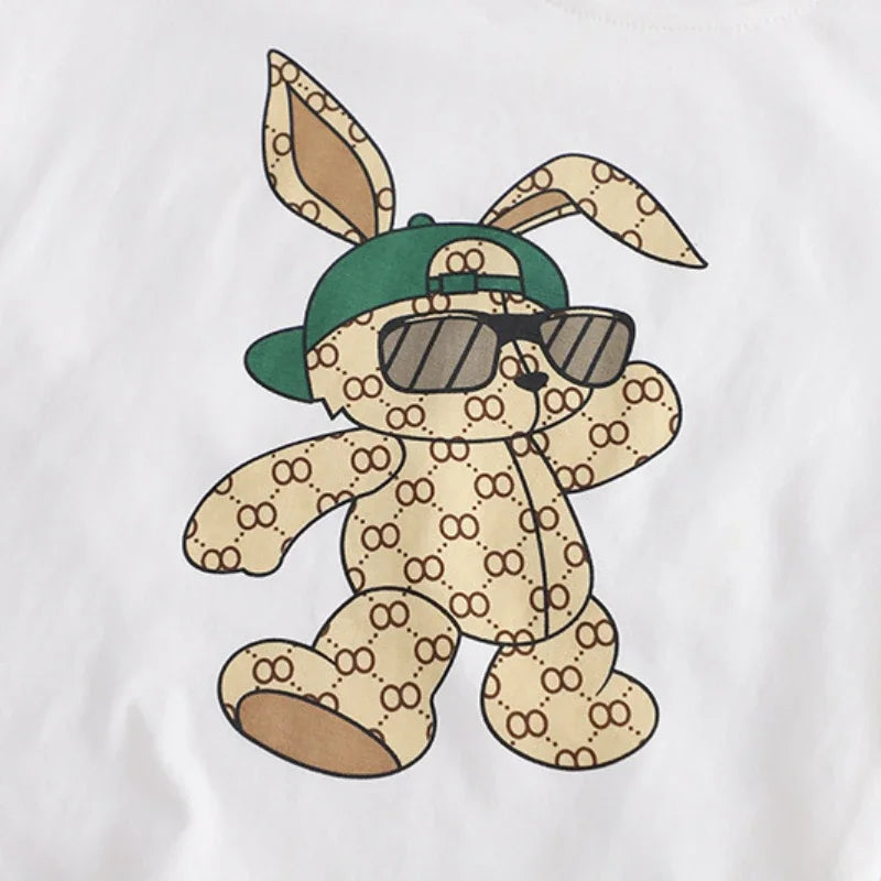 Cartoon Rabbit Short Sleeve Top and Bottom 2 Pieces Set