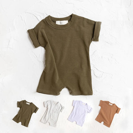 Basic Playsuit Wear Infant Short Sleeve Jumpsuit Ribbed Clothes Outfits