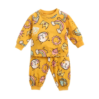 Cotton Long Sleeve Tops + Pants 2Pcs Animals Pajamas