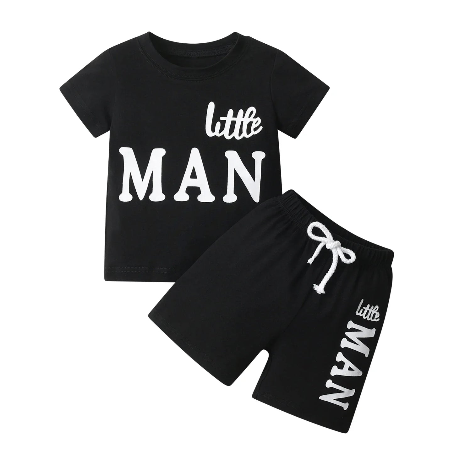 "Little Man" Short Sleeves Letters Printed Tee and Shorts