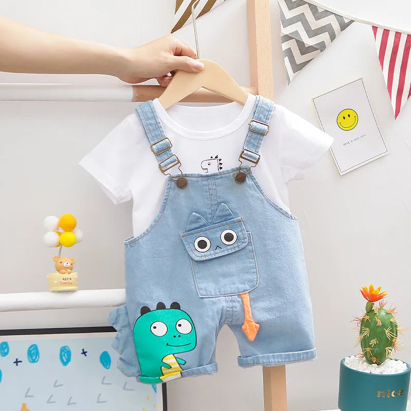 New Summer Baby Girls Clothes Suit Children Boys Cotton T-Shirt Overalls 2Pcs/Sets Toddler Casual Costume Infant Kids Tracksuits