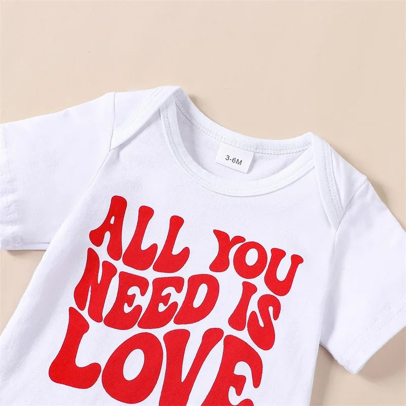 "All You Need Is Love" Short Sleeve Romper Shorts Set Headband Summer Clothes