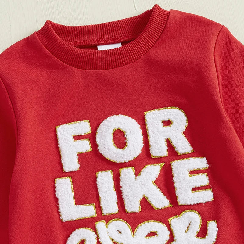 Boys/ Girls Valentines Outfit Letter Embroidery Long Sleeve Sweatshirt and Heart Print Pants