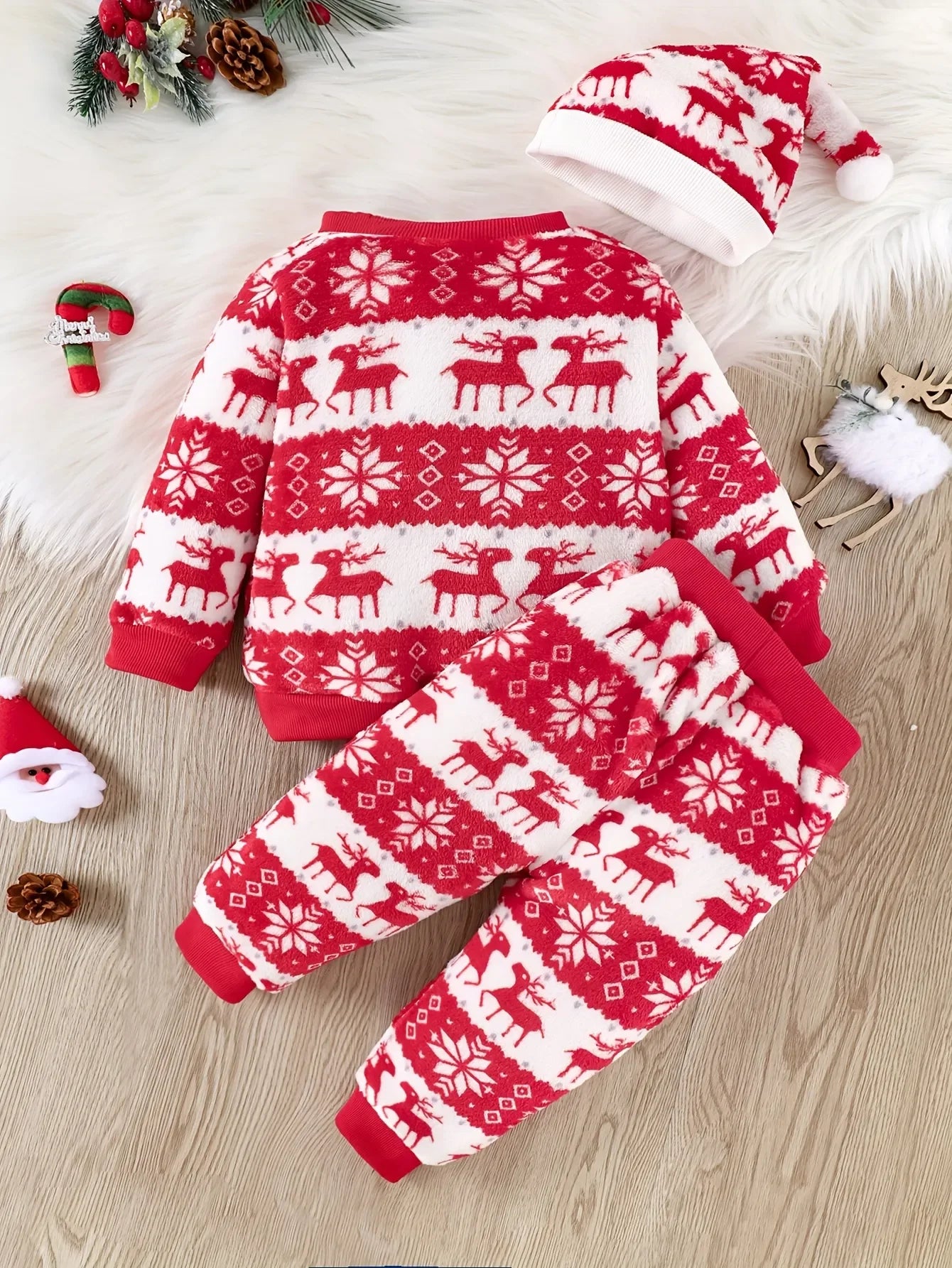 Winter Baby Flannel Suit Three-piece Christmas Style