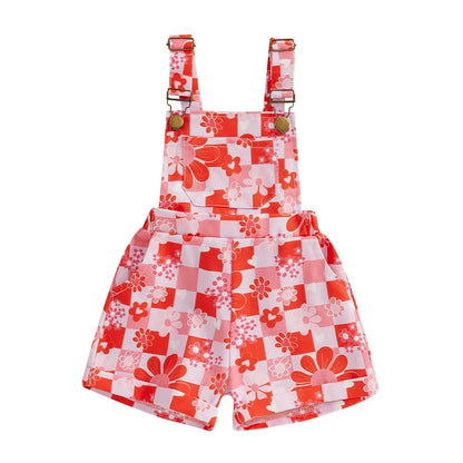 Baby Girl Overalls Sleeveless Square Neck Floral Print