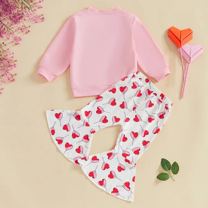 Letter Embroider Sweatshirt Shirt and Heart Pants